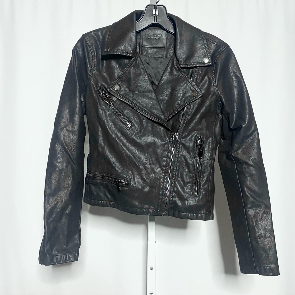 Blank NYC Women's Black Faux Leather Asymmetrical Moto Jacket • XS